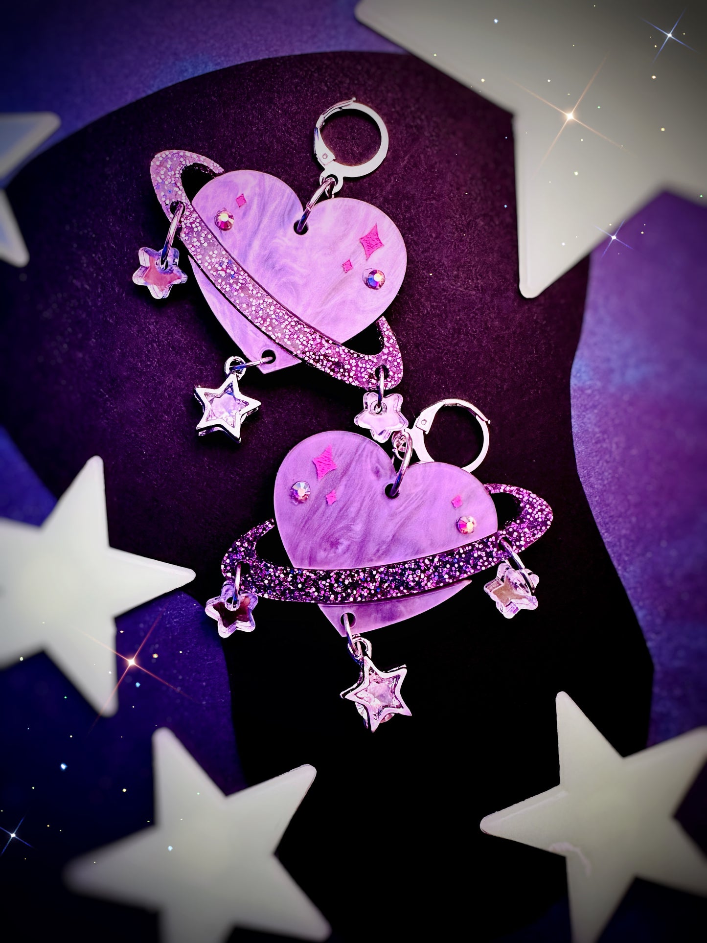Saturn Planet Heart Earrings