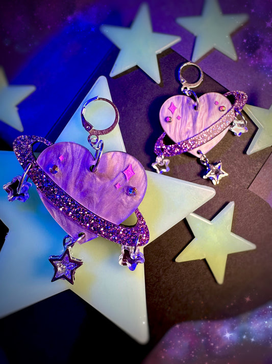 Saturn Planet Heart Earrings