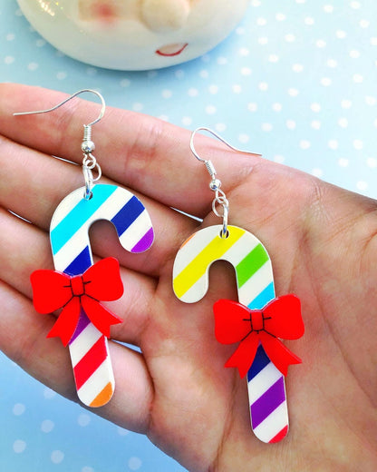 Rainbow Stripes Candy Cane Earrings