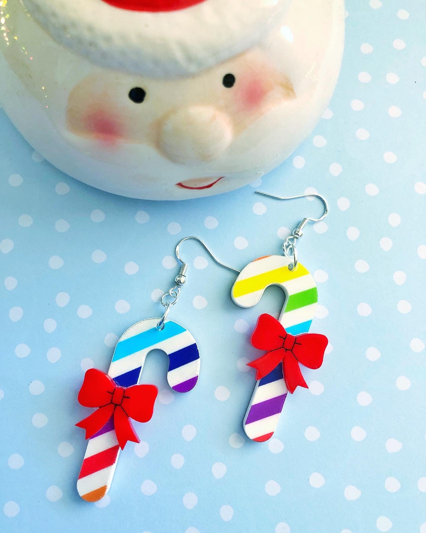 Rainbow Stripes Candy Cane Earrings