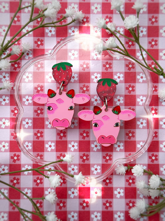 Strawberry Cow Earrings