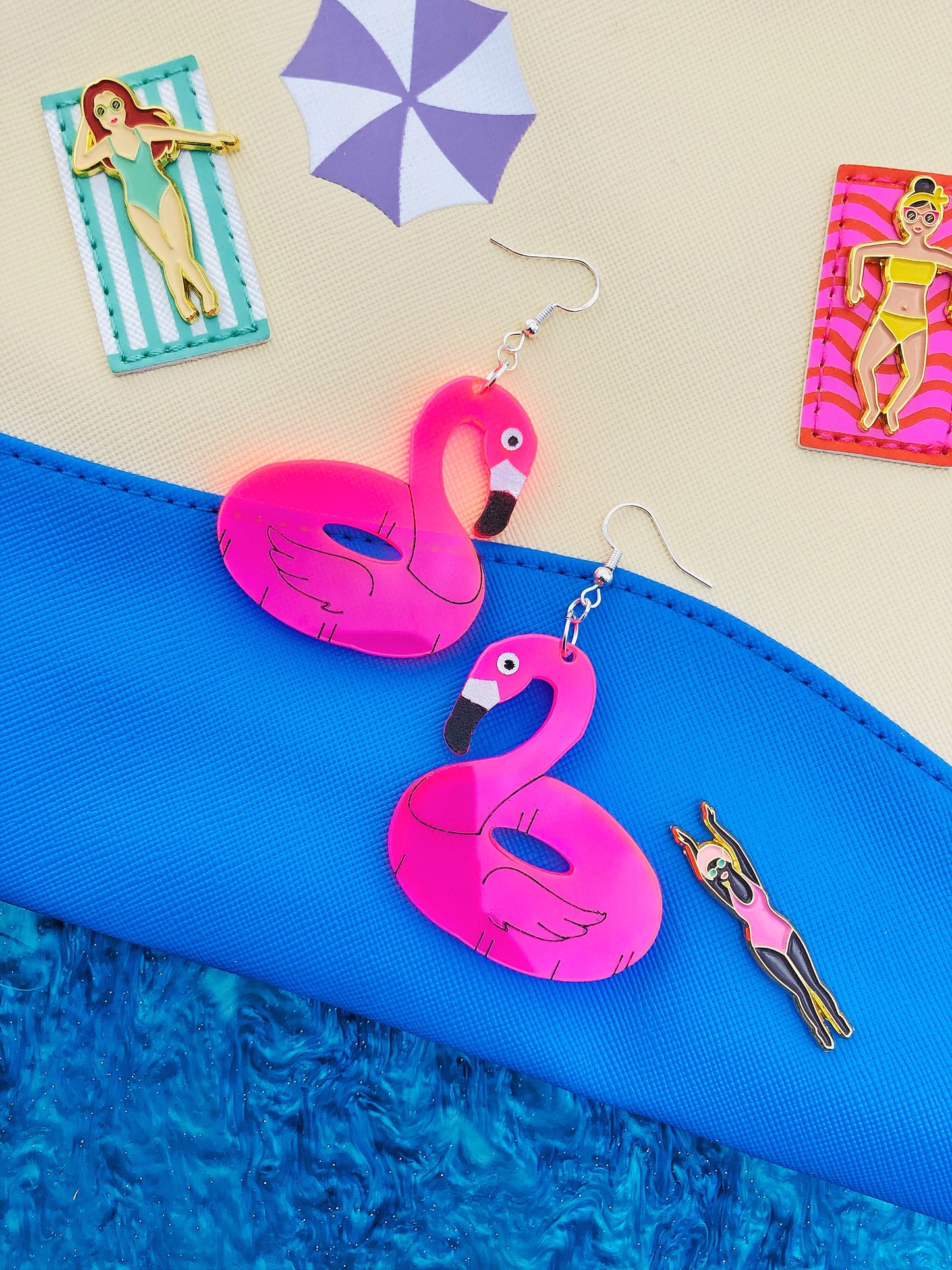 Flamingo Pool Float Earrings