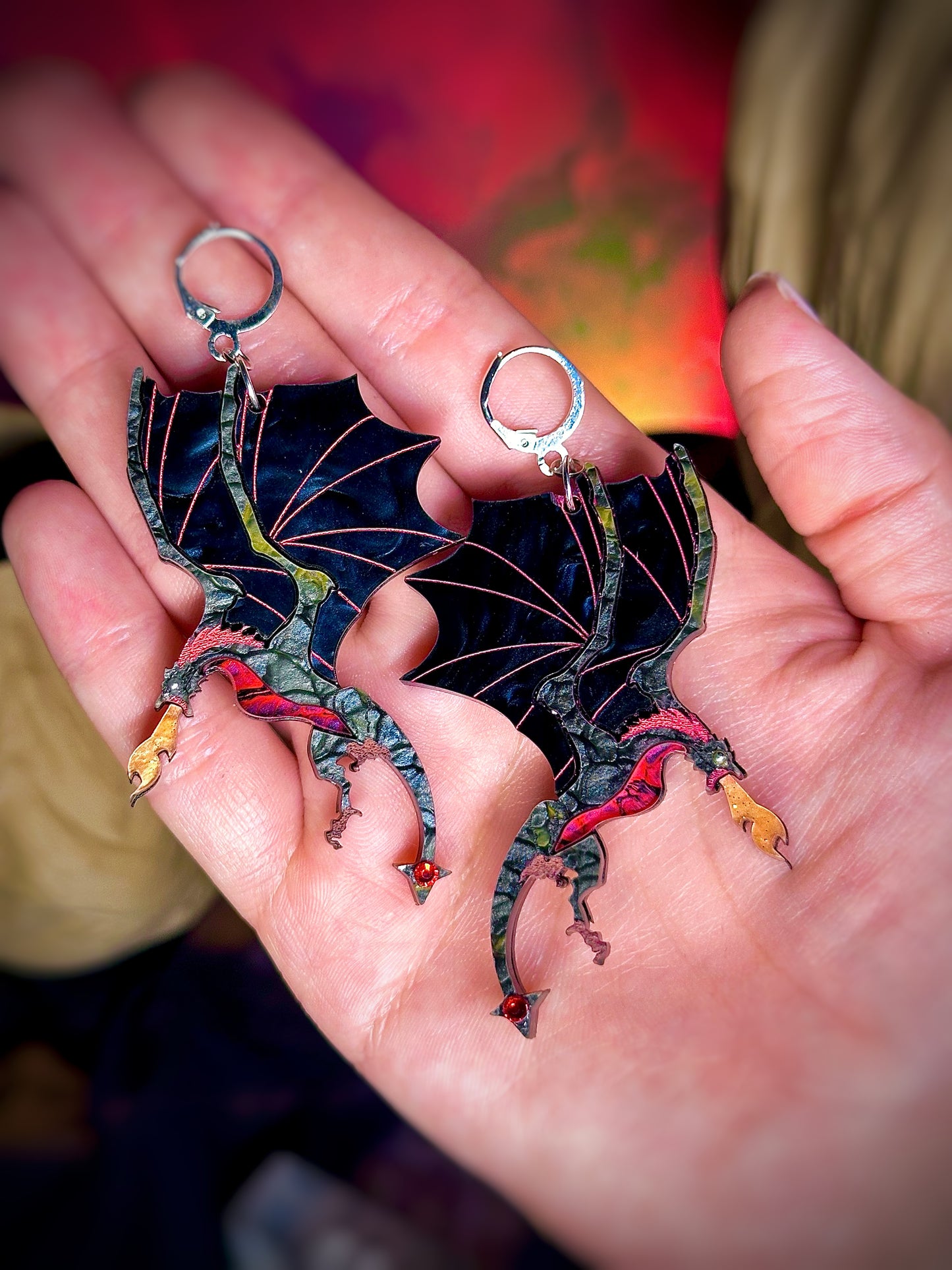 Fire Breathing Fantasy Dragon Earrings